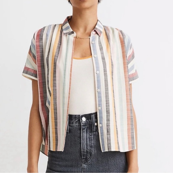 Madewell short sleeves button down top blouse rainbow stripe size M - Picture 13 of 13